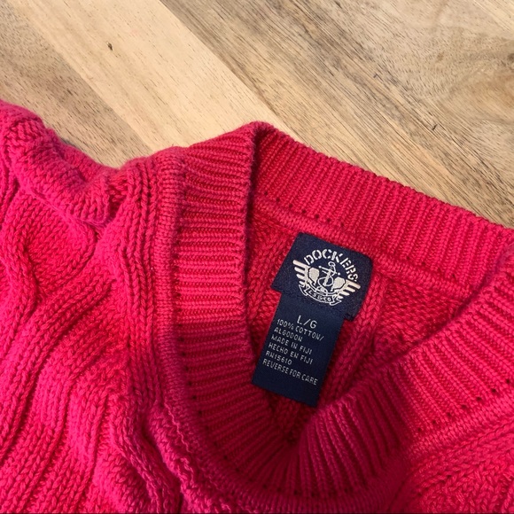 Vintage Dockers Heavyweight Red Cable Knit Sweater L - Picture 7 of 8